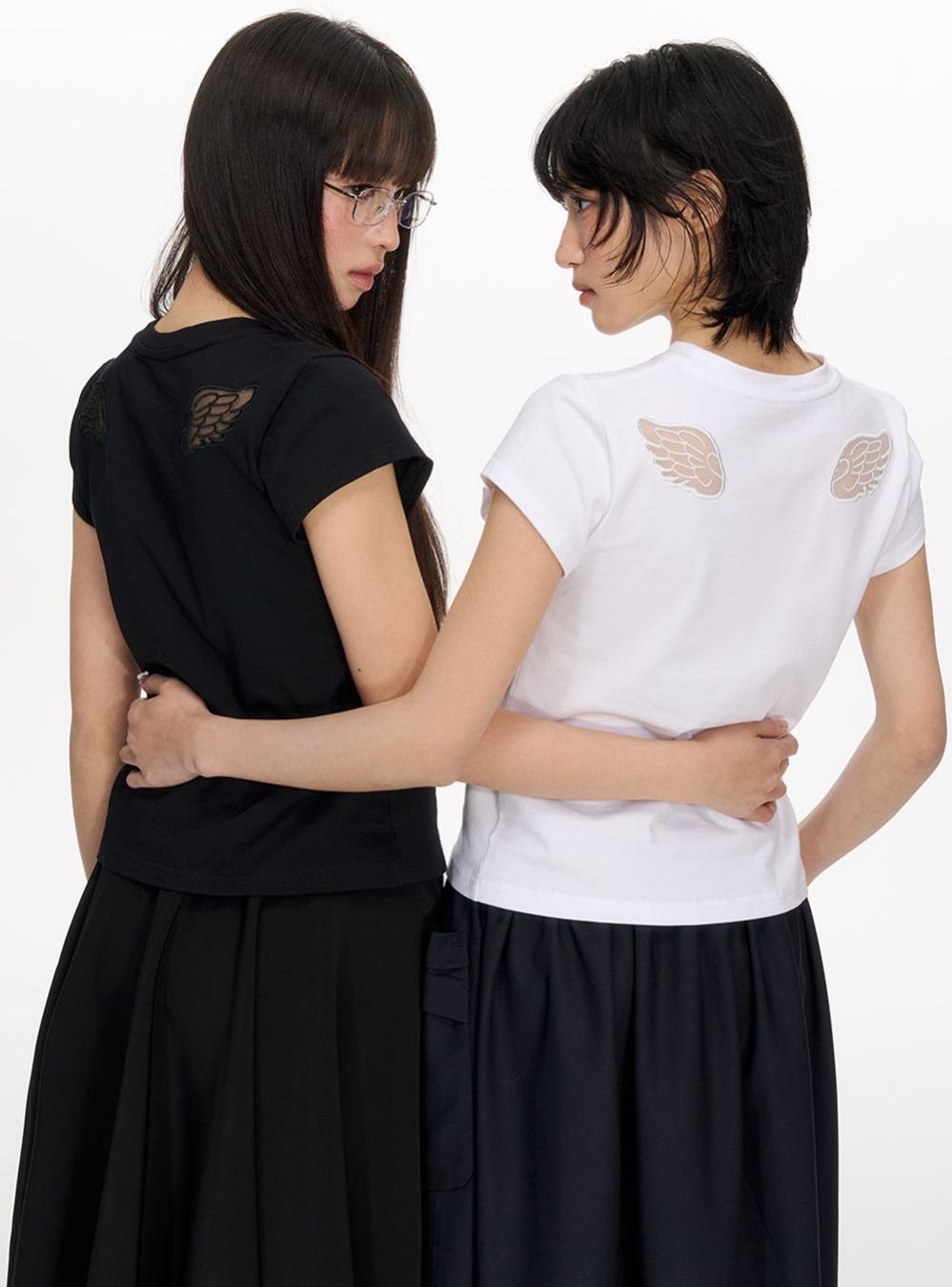 Back Wing Cutout Slim Fit Short Sleeve T-Shirt (2color)
