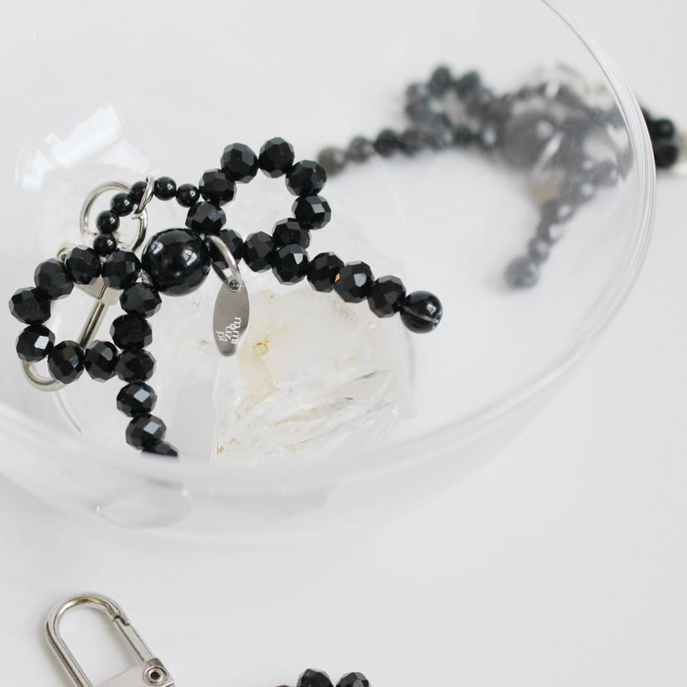 비즈키링 블랙 리본 크리스탈 키홀더