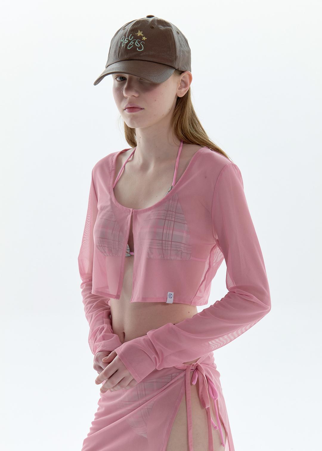 Solid Mesh Cardigan_Pink