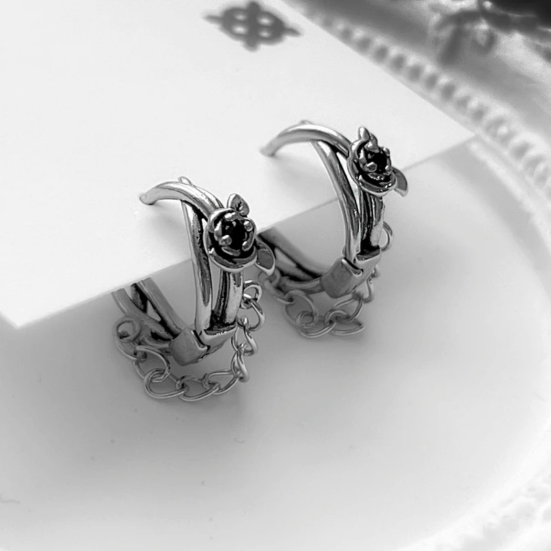 [써지컬/set] 엔틱 로즈 체인 원터치 링피어싱 링귀걸이