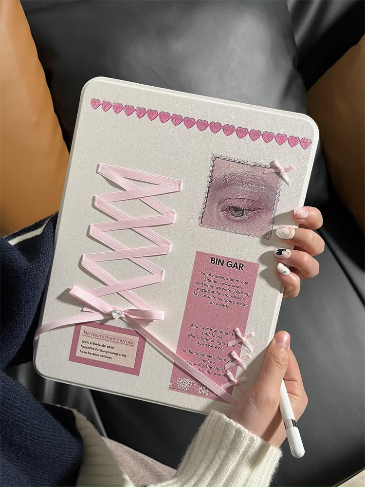 수심 Pink Ribbon Ipad Case 핑크 리본 아이패드 케이스 세로 펜슬 각도