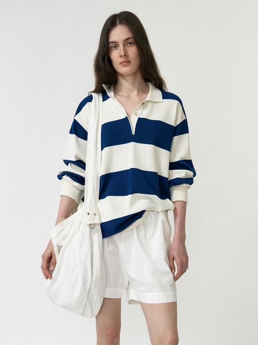Stripe Collar Knit Pullover (Navy Stripe)