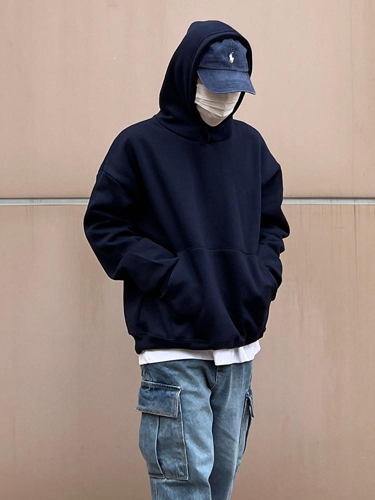 남자 핸드워머 무지 후드티 오버핏 바라클라바 커플 티셔츠