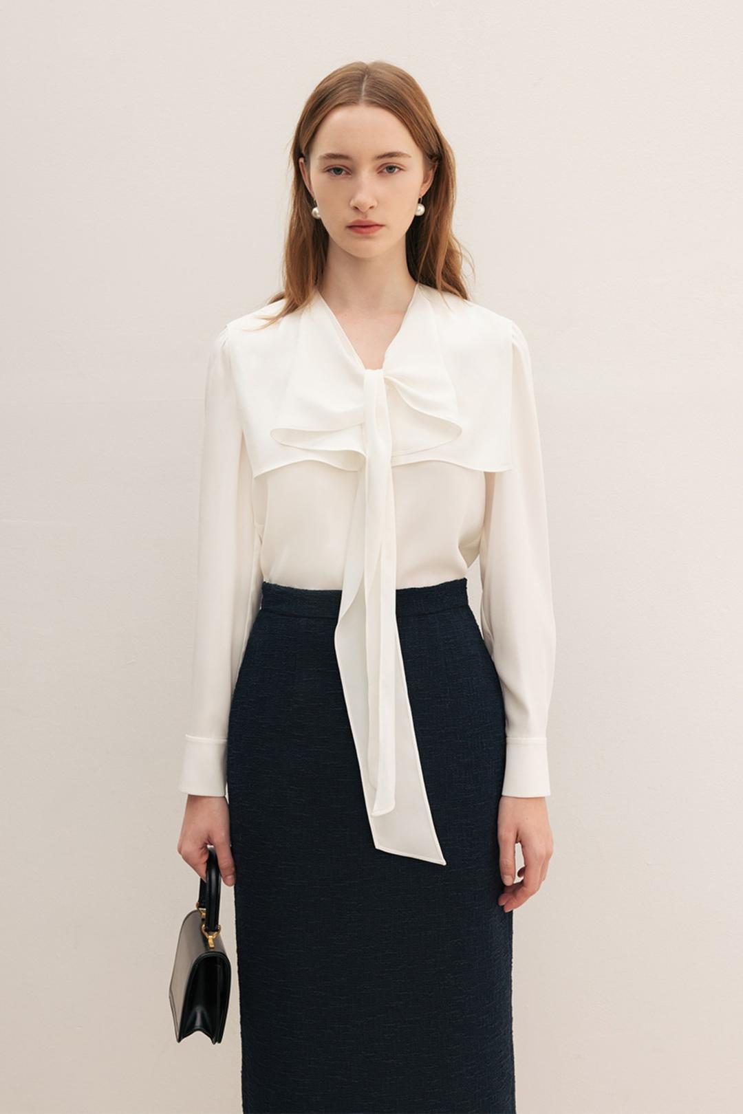 WILLA Cape tie blouse (Ivory)