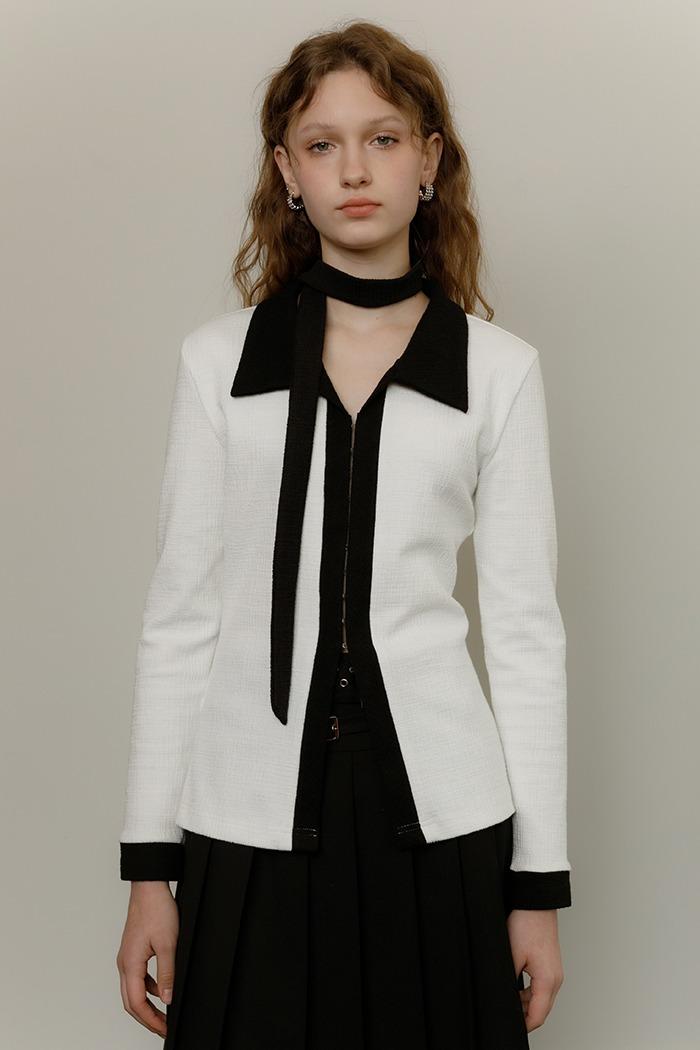 Slim fit hook scarf shirt (black)