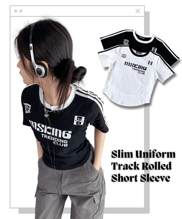 무드라벨 Kitsch 프린팅 밑단 굴림 크롭 나염반팔티