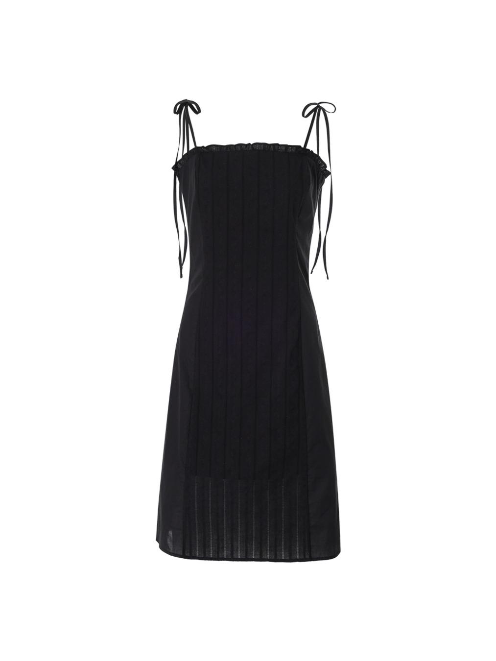 Lace frill midi dress (Black)