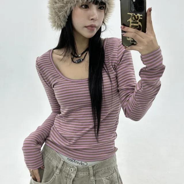 코지 업 빈티지 무드 스트라이프 딥 유넥 티셔츠(3color/3-5일 여유주문)