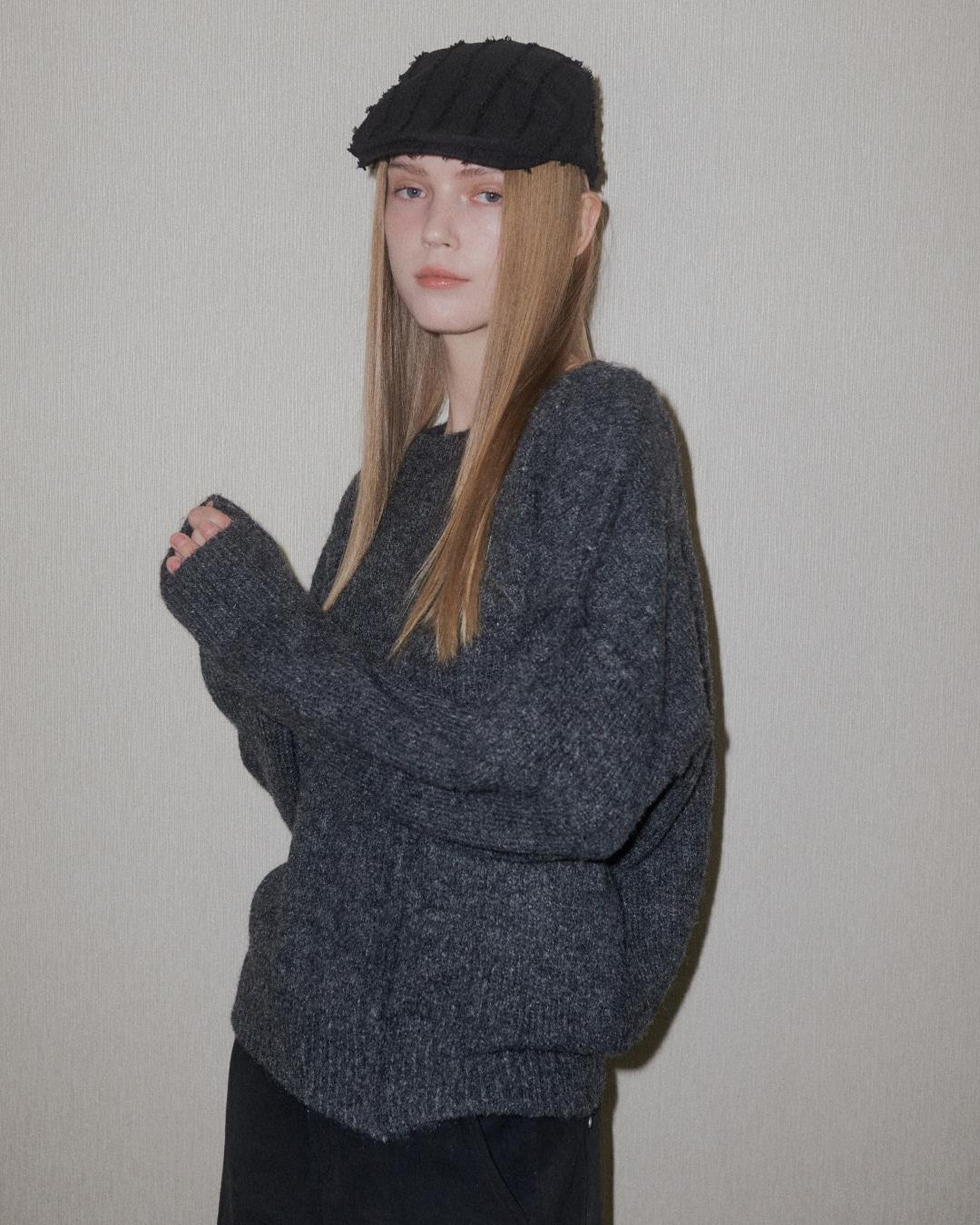LOOSE  ROUND-NECK WOOL KNIT_CHARCOAL