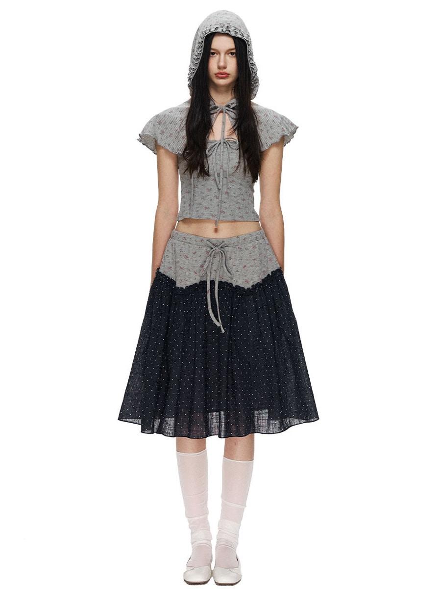 NECY STUDIO Coquette Floral Dot Hooded 3-Piece Set-up