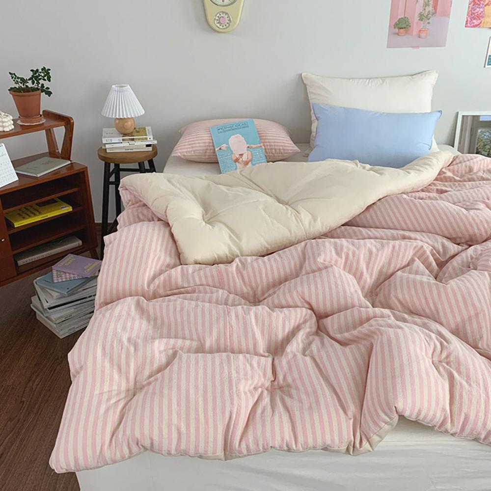 [무드 스트라이프] 워싱멜란선염_차렵이불 세트 (안감 면,극세사 선택)(S,Q,K)(5colors)