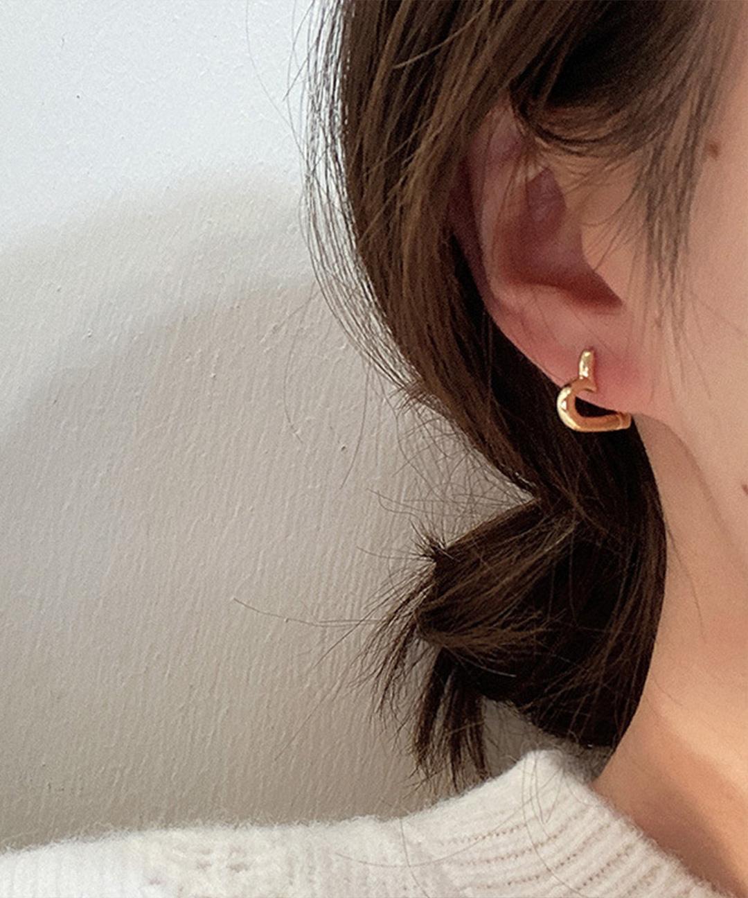 블루아925 실버925 원터치 미니 하트 링 귀걸이 은침 (3 color)