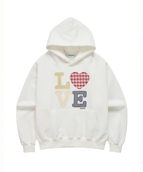 헬로 월드 패치워크 LOVE 후드티_화이트
