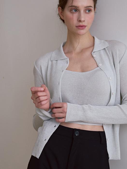[SET]_metal collar cardigan+sleeveless-gray metal