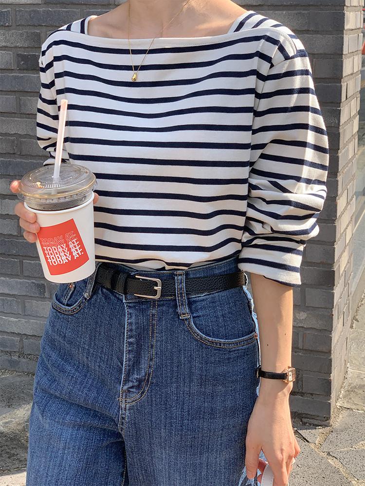 키작녀 밀리 스퀘어넥 단가라 긴팔 티셔츠