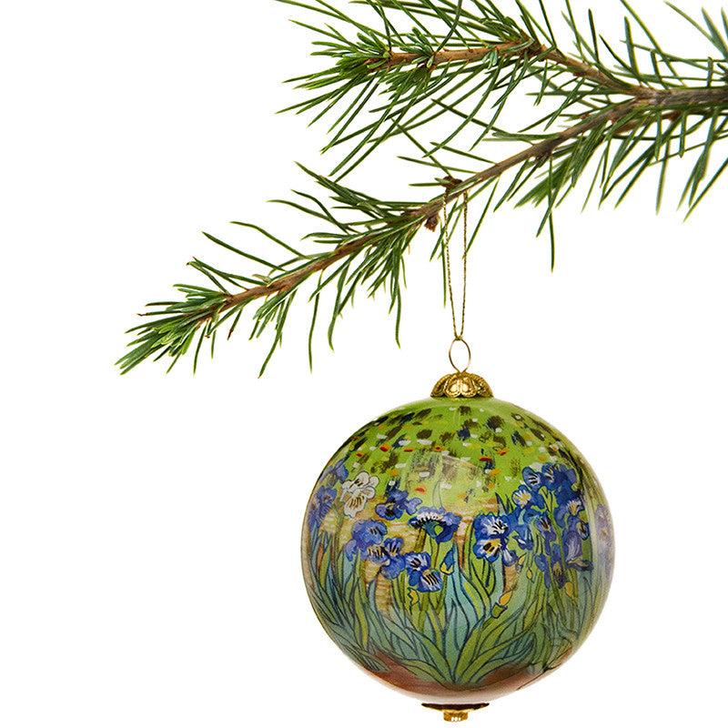 Irises Hand-Painted Glass Ornament