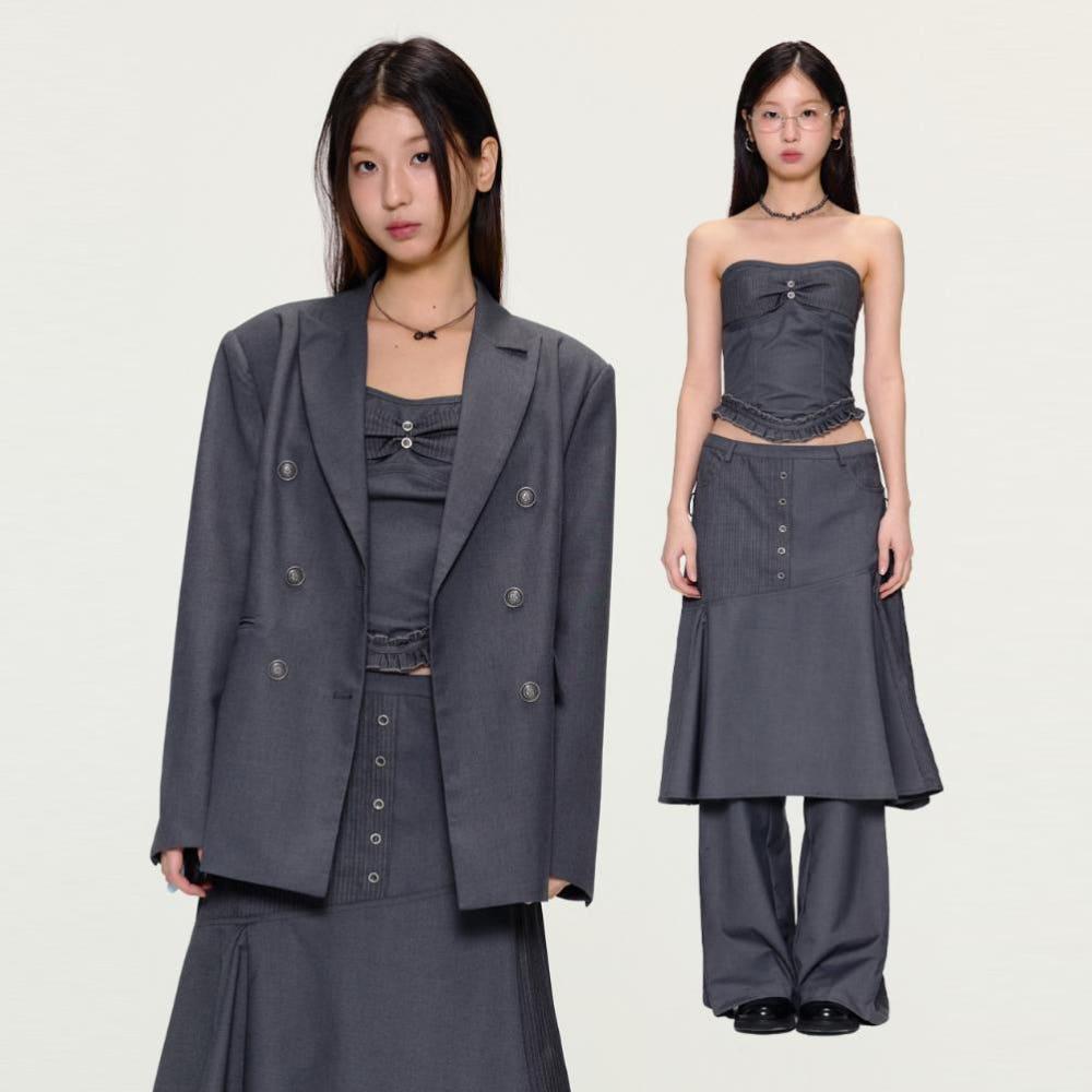 yawhat 다크 그레이 수트 재킷 / 튜브탑