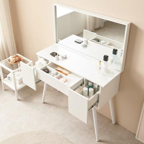 [HOT 화장대!] 퍼니하우스 시에라 안방 거실 원룸 서랍형 다용도 수납 화장대 1000 거울포함 콘솔 세트, 화이트, 화이트