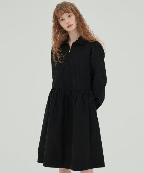 카라 지퍼 원피스 코듀로이 블랙