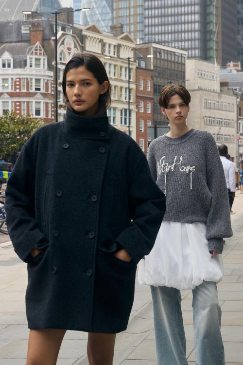 WOOL DOUBLE HALF COAT (CHARCOAL)