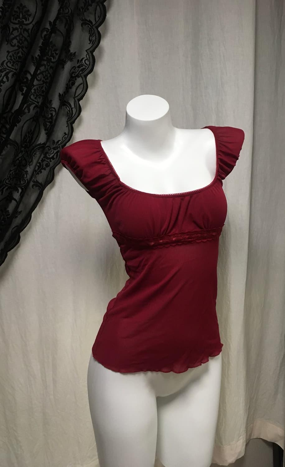 Vintage 핀터레스트st y2k 레드 메쉬 스퀘어넥 블라우스 | 후루츠패밀리