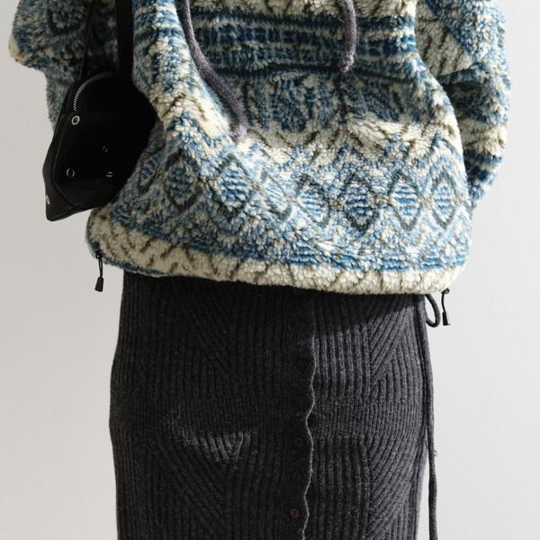 Layered Button String Knit Skirt (Charcoal)