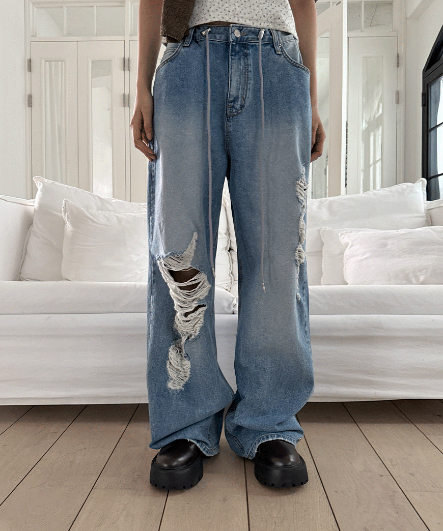 블루팝스 스트링 구제 데님팬츠 SL8852