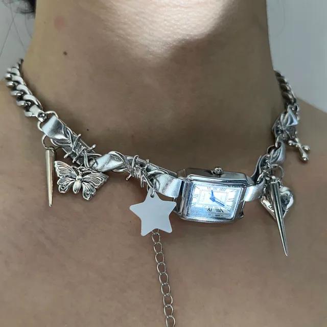 💀만족100%☠️ clock choker necklace 시계목걸이 초커목걸이 별 레이어드