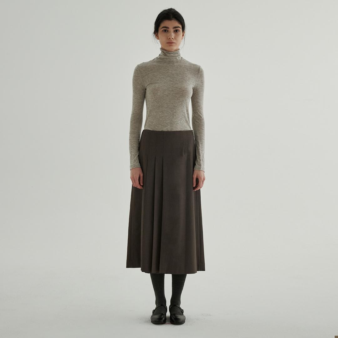 Pleats Detailed A_Line Wool Skirt (Charcoal)