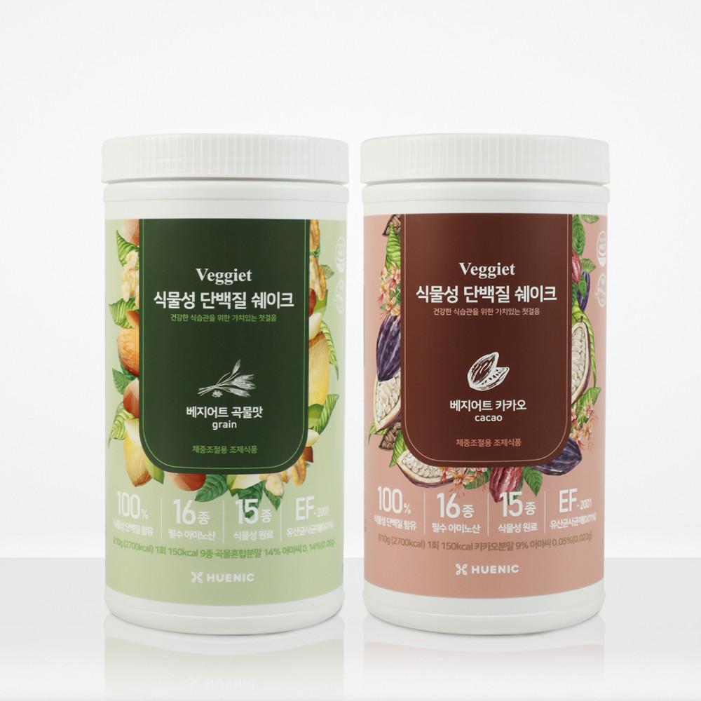 1+1 휴닉 베지어트 식물성 단백질 파우더 쉐이크 비건 완두콩 곡물 카카오 810g 보틀 [원산지:상세설명에 표시]