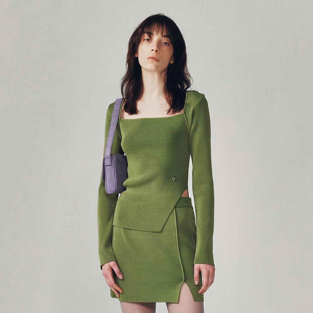 UNBALANCED SLIM KNIT TOP [LIGHT GREEN]