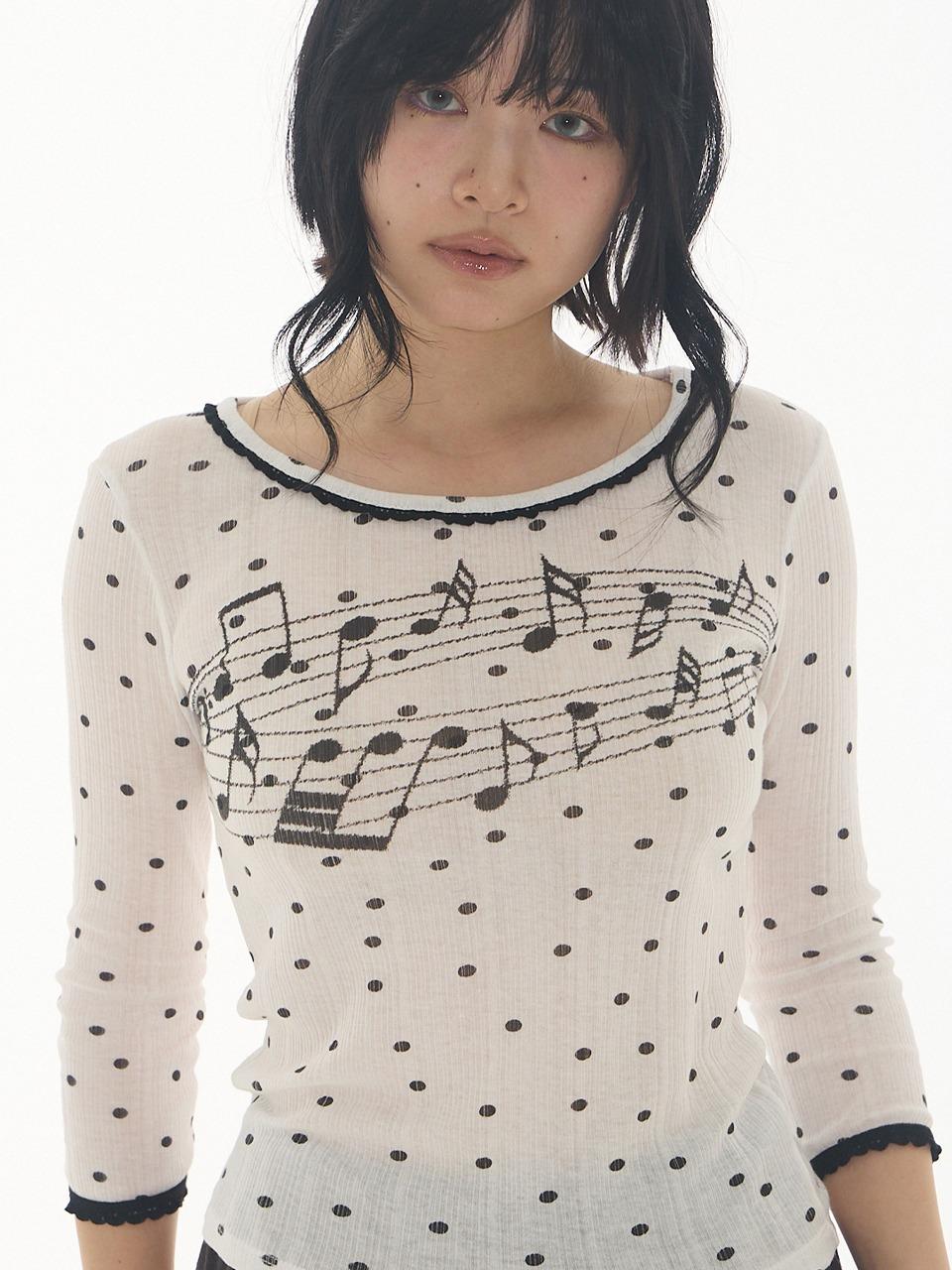 [3월 중순 예약 배송] SPRINKLE MELODY TOP IVORY-BLACK DOT