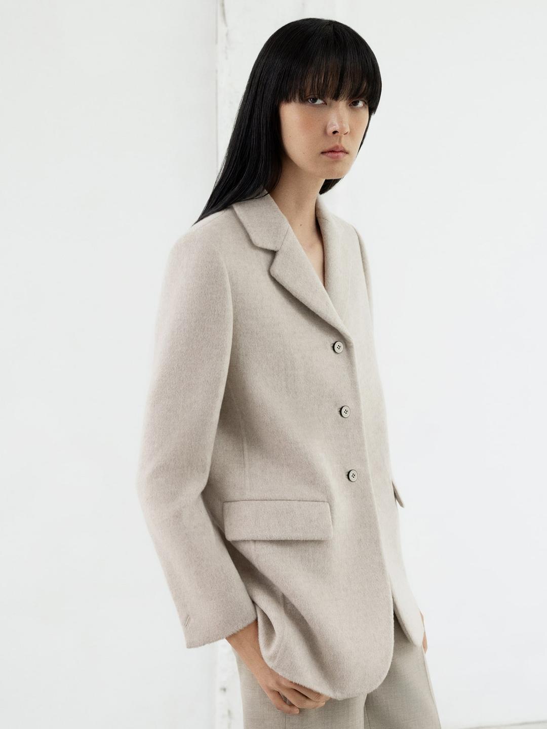 Premium Cashmere Tailored Jacket - Beige