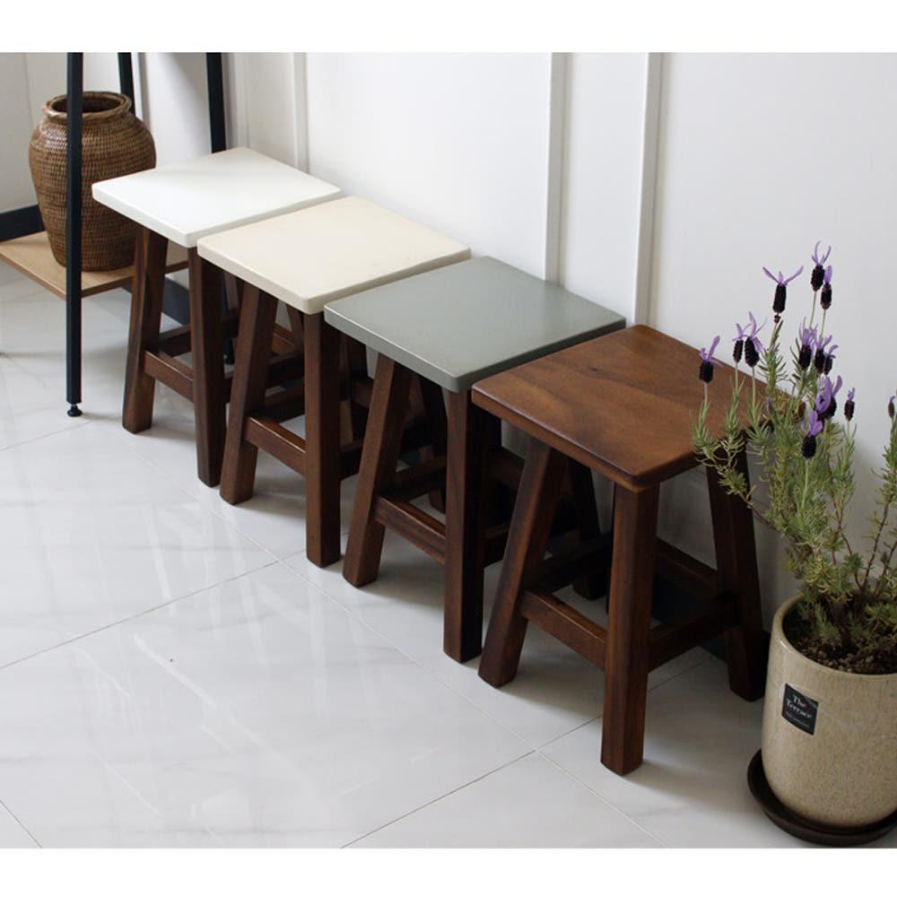 빈티지 레인트리 우드 원목 나무 사각 스툴 의자 1인 디자인 인테리어 보조 현관 둥근의자