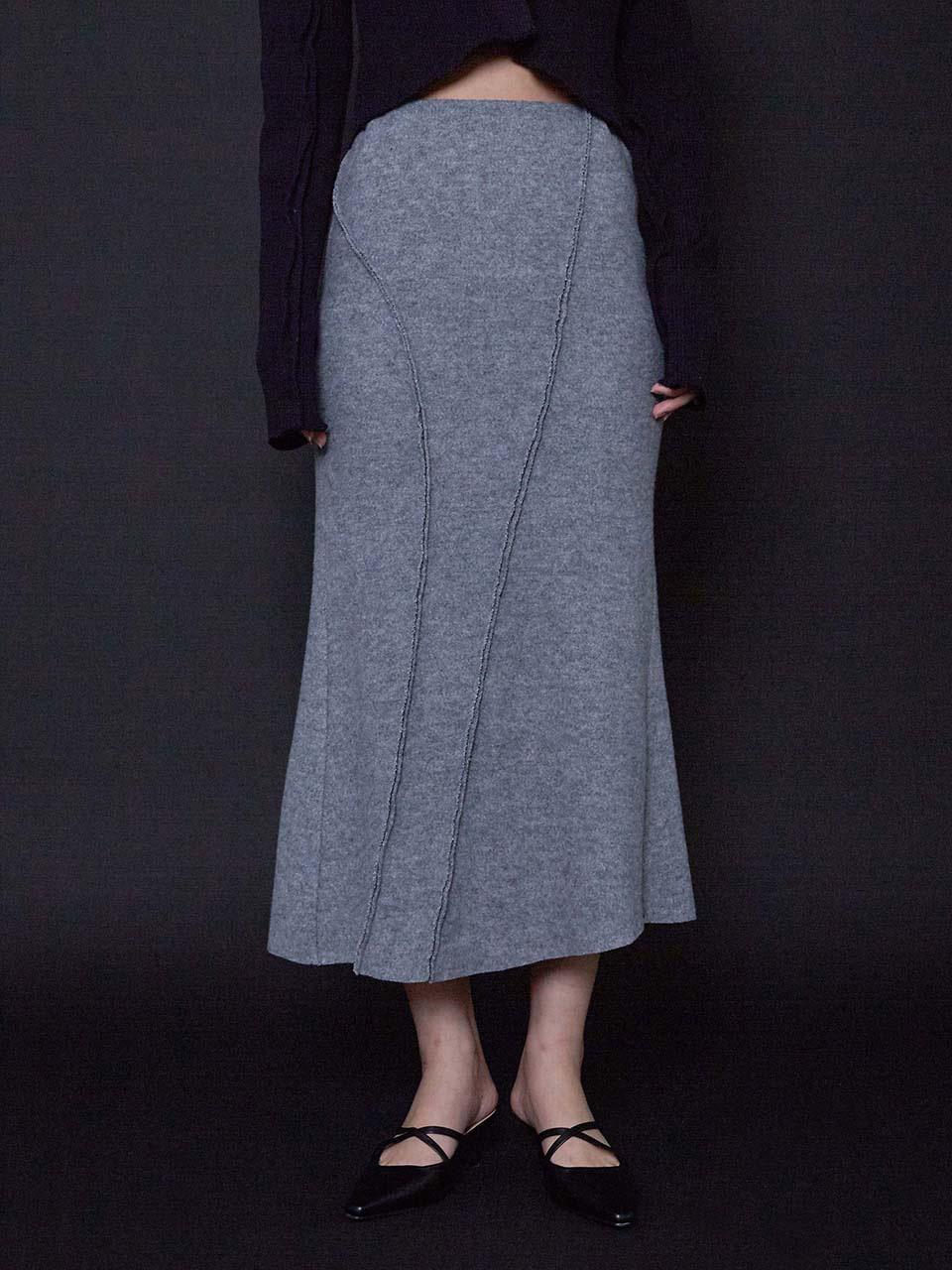 CUT OUT KNIT LONG SKIRT GREY (60% off)
