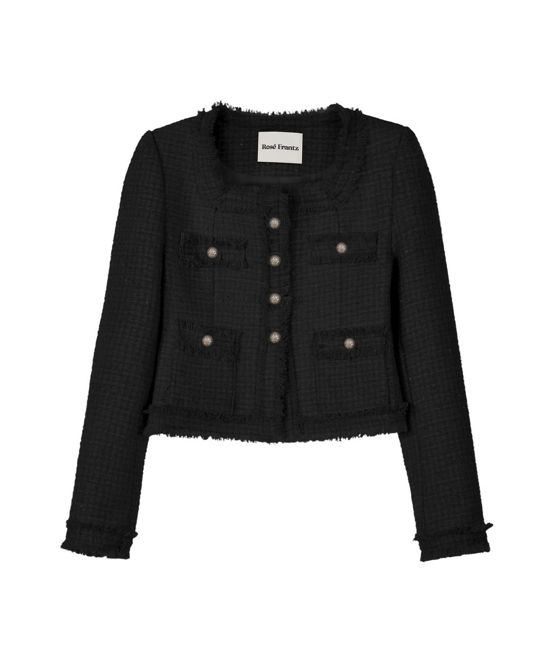 Spangle Fringe Tweed Jacket [Black]