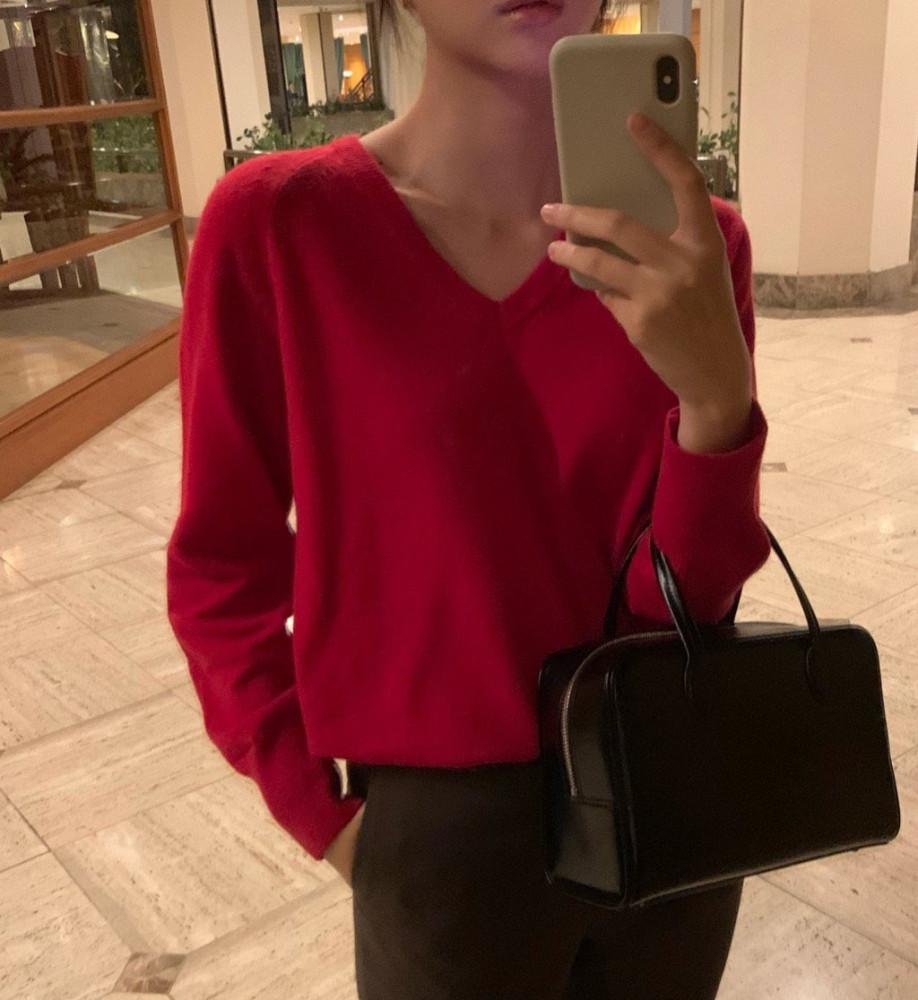 (블랙당일발송) 모아니 울 캐시 브이넥 니트