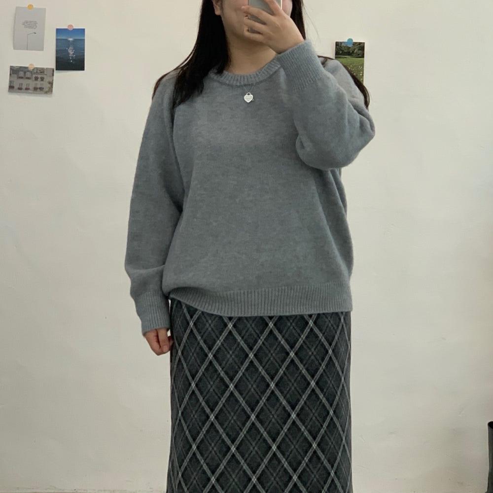 라운드 베이직 루즈핏 니트 66 77 빅 사이즈 여성