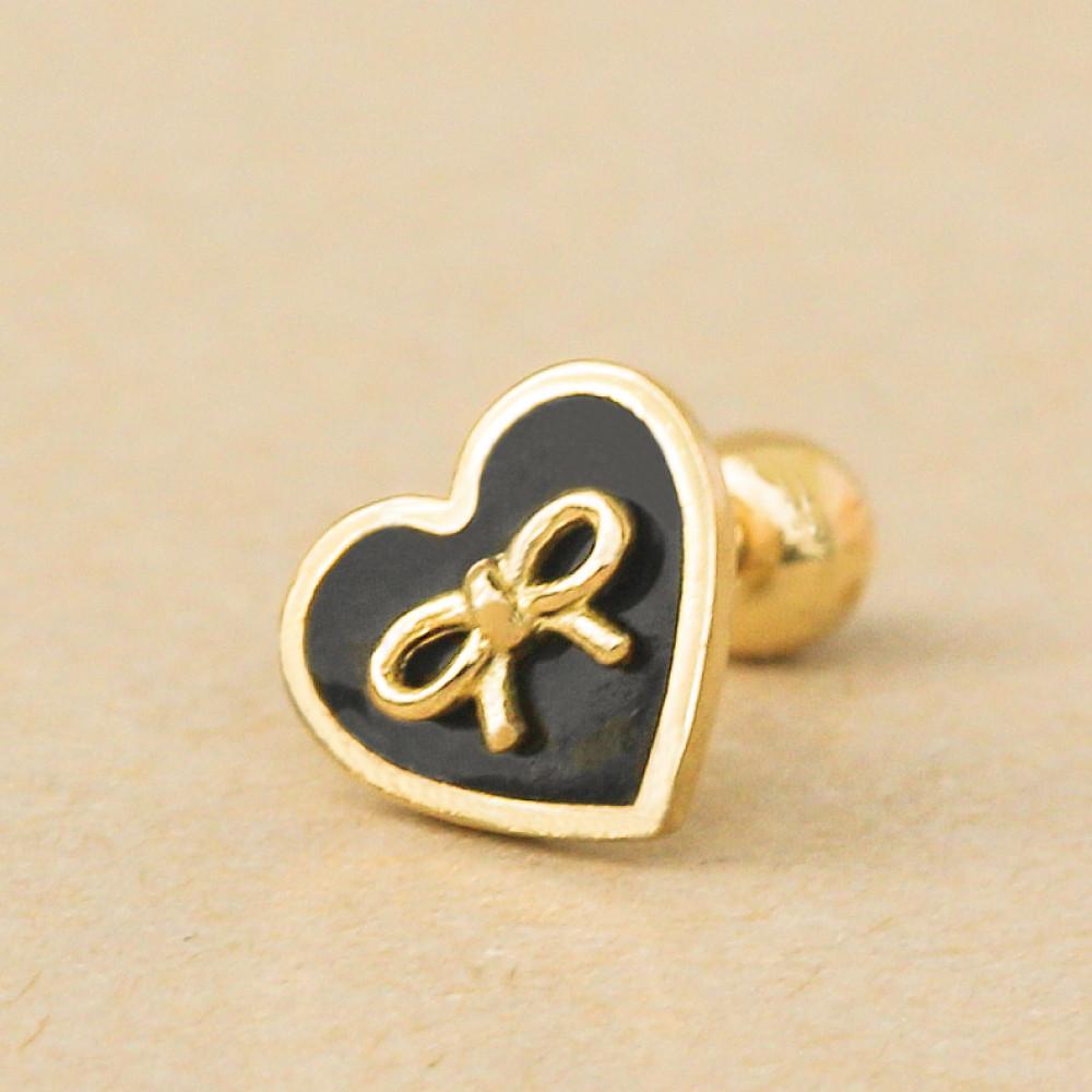 14K 블랙 하트 인 리본 피어싱