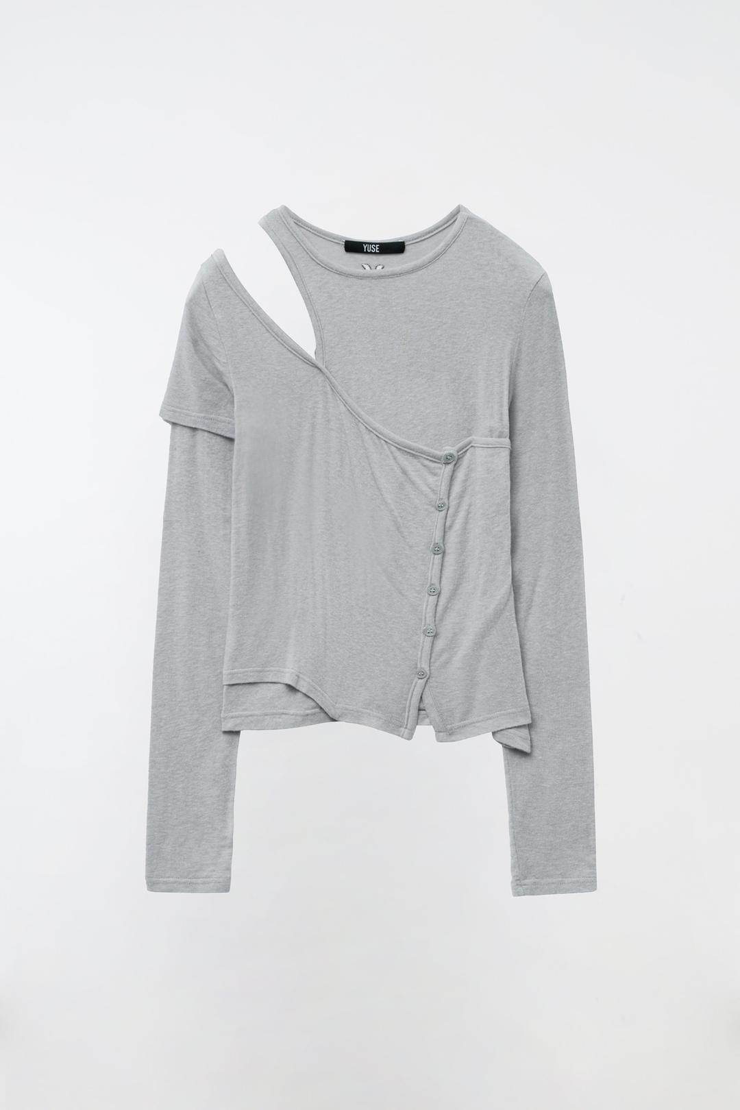 ONE SHOULDER LAYERED TOP - LIGHT GRAY