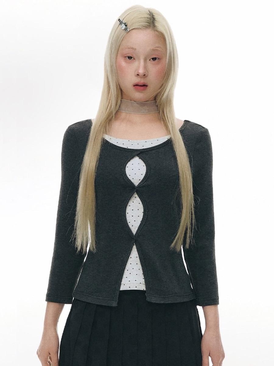 TAKEANAP Cutout Twisted Dot Layer Top