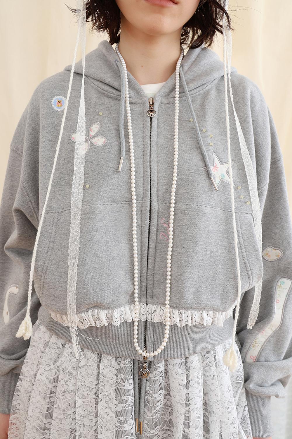 Lucy applique hoodie zip up (Gray)