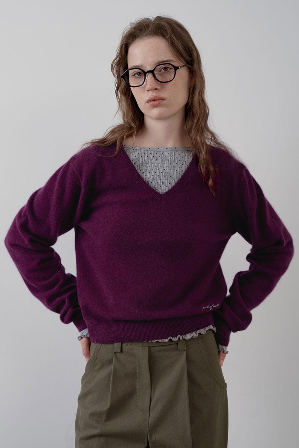 [3차_11/19예약배송]mond  raccoon v-neck knit_plum