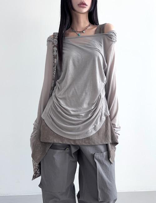 drape off shoulder hood tee