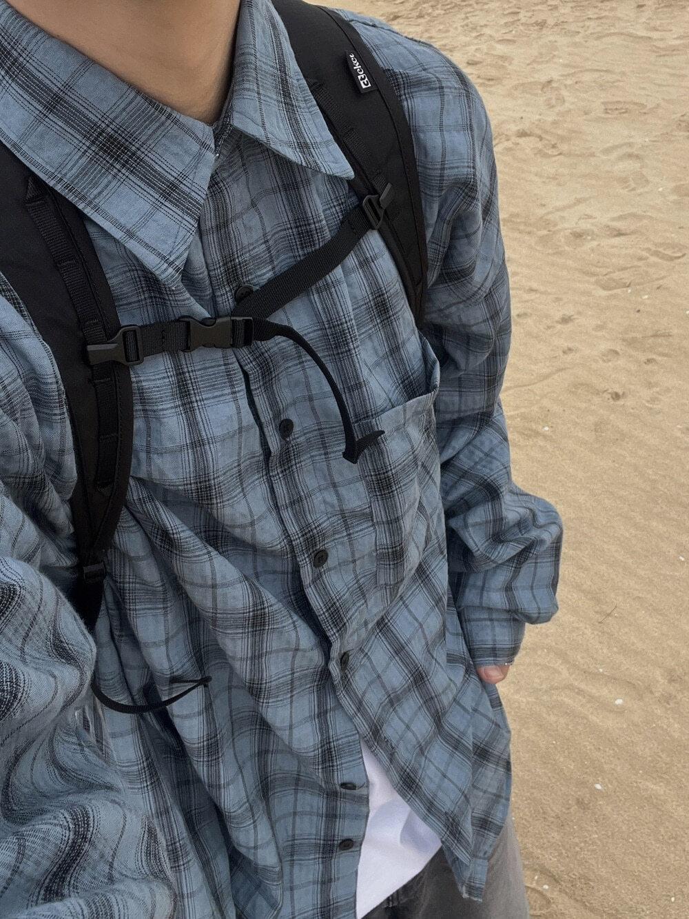 유즈 링클 체크 셔츠 -4C