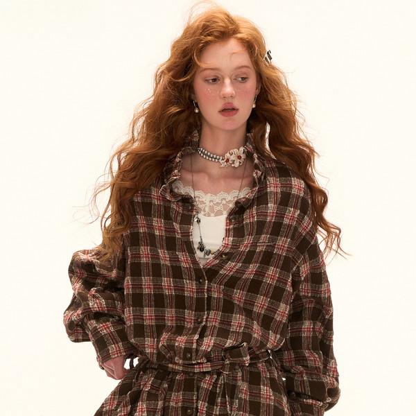 Rustic Plaid Bow Shirt Dress