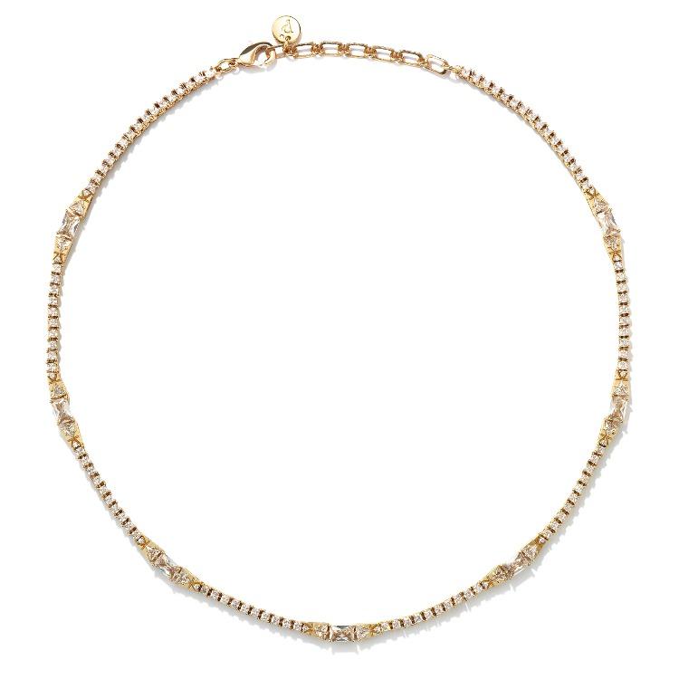 Gothic Fancy Cut Tennis Gold Necklace