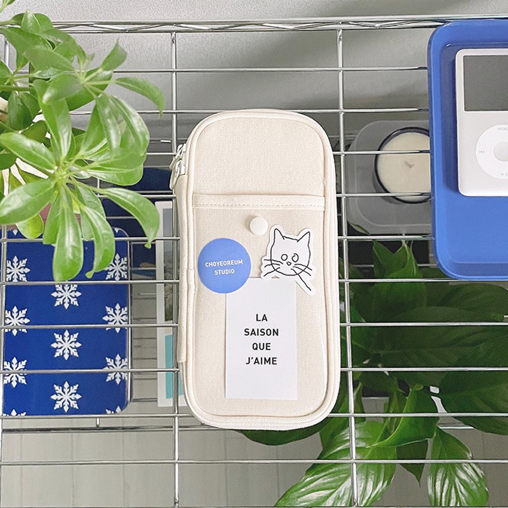 클리어 버튼 펜슬 파우치(필통 펜케이스 대학생 중학생 고등학생 대용량 패브릭 투명)