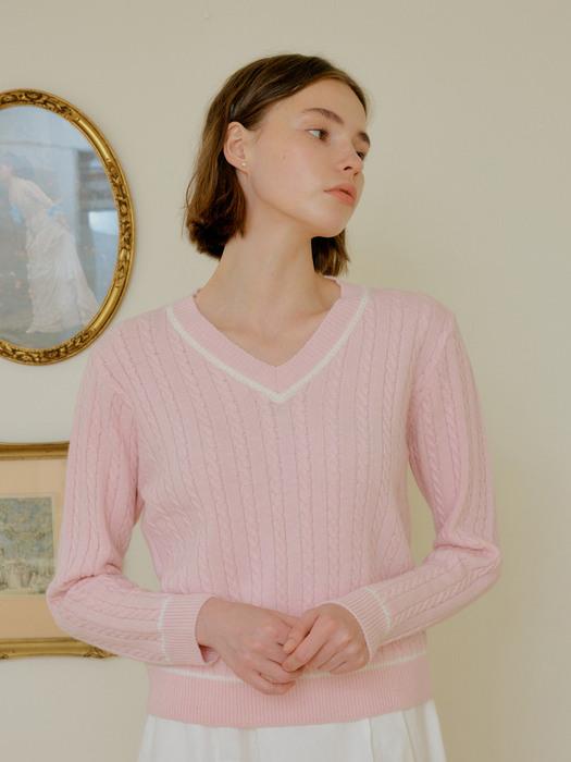 CABLE CASHMERE KNIT_PINK