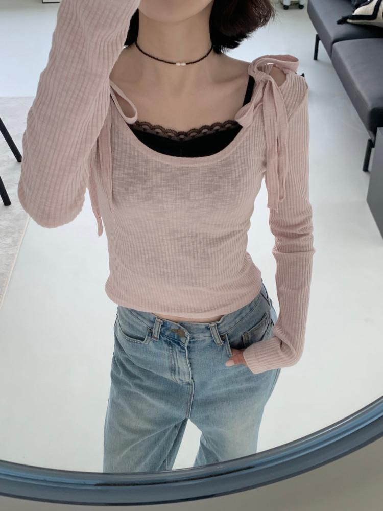 웬디 리본 숄더 티